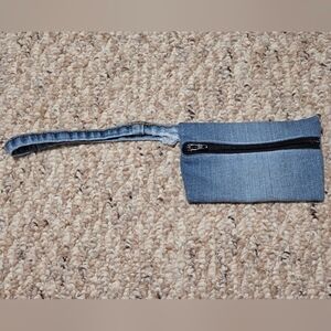 Blue Denim Wristlet with Black Zipper